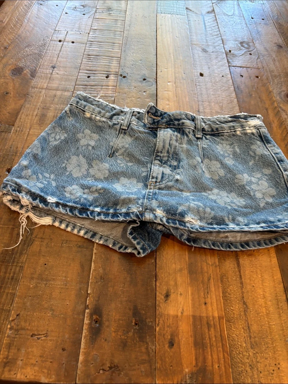 We the Free Floral Bleach-Wash Denim Shorts Blue
